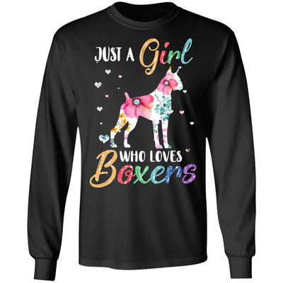 Just A Girl Who Loves Boxers Cute Boxer Lover-T-Shirt & Hoodie-Long Sleeve T-Shirt-Black