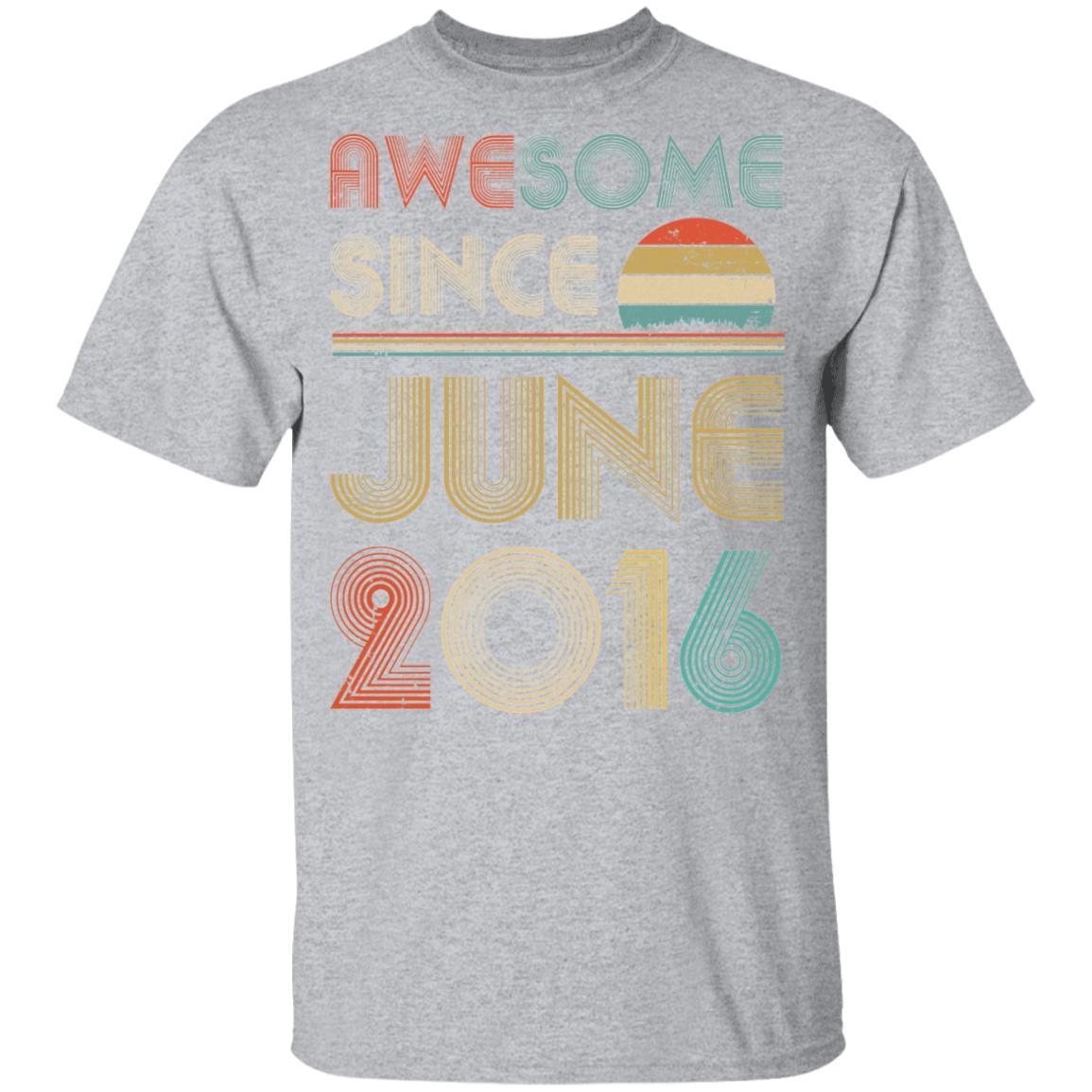 Awesome Since June 2016 Vintage 5th Birthday Gifts Youth-Youth Shirt-Youth T-Shirt-Sport Grey