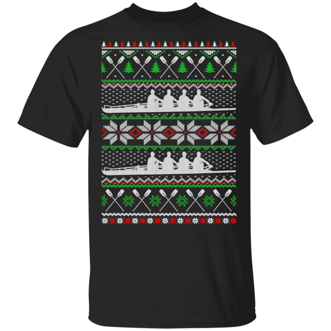Rowing Ugly Christmas Happy Holiday Boating Crew Xmas Gift-T-Shirt & Sweatshirt-Classic T-Shirt-Black