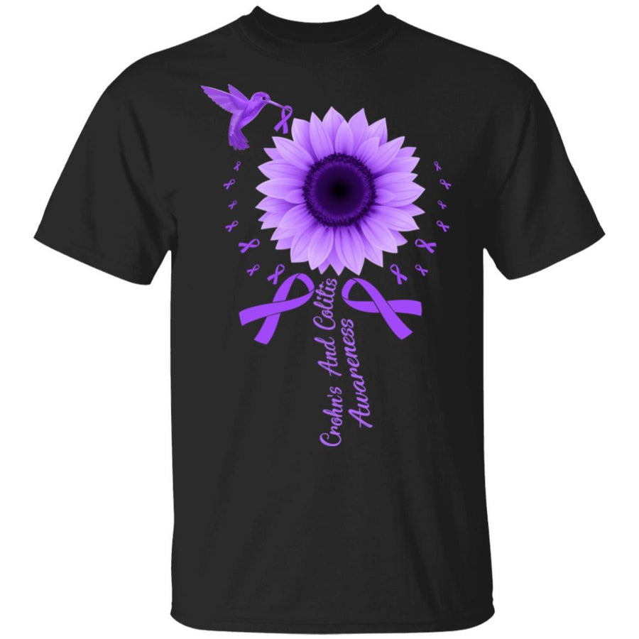 Hummingbird Sunflower Purple Crohn's And Colitis Awareness-T-Shirt & Hoodie-Classic T-Shirt-Black