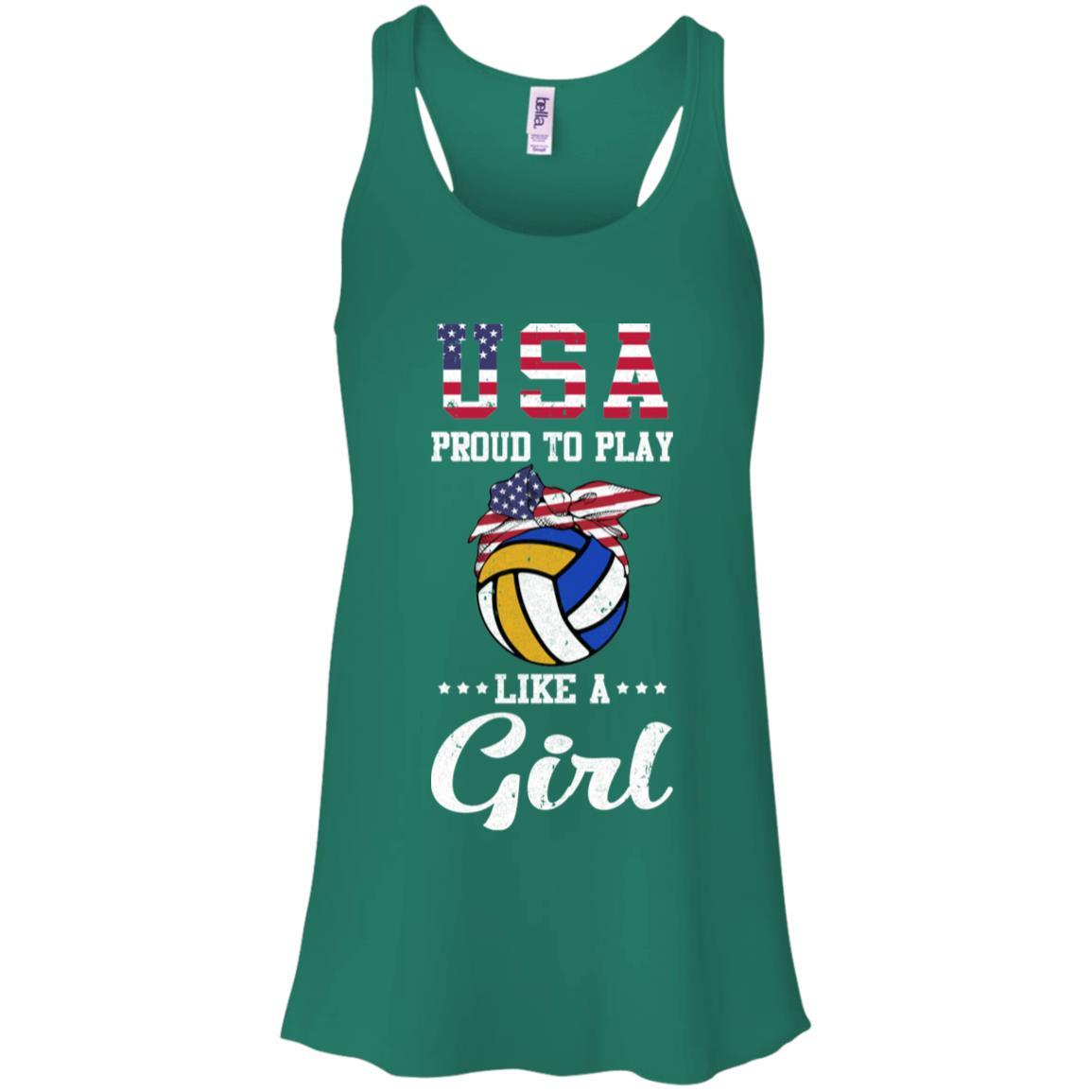 Usa Proud To Play Like A Girl Volleyball-T-Shirt & Tank Top-Women's Flowy Racerback Tank-Kelly Green