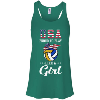 Usa Proud To Play Like A Girl Volleyball-T-Shirt & Tank Top-Women's Flowy Racerback Tank-Kelly Green