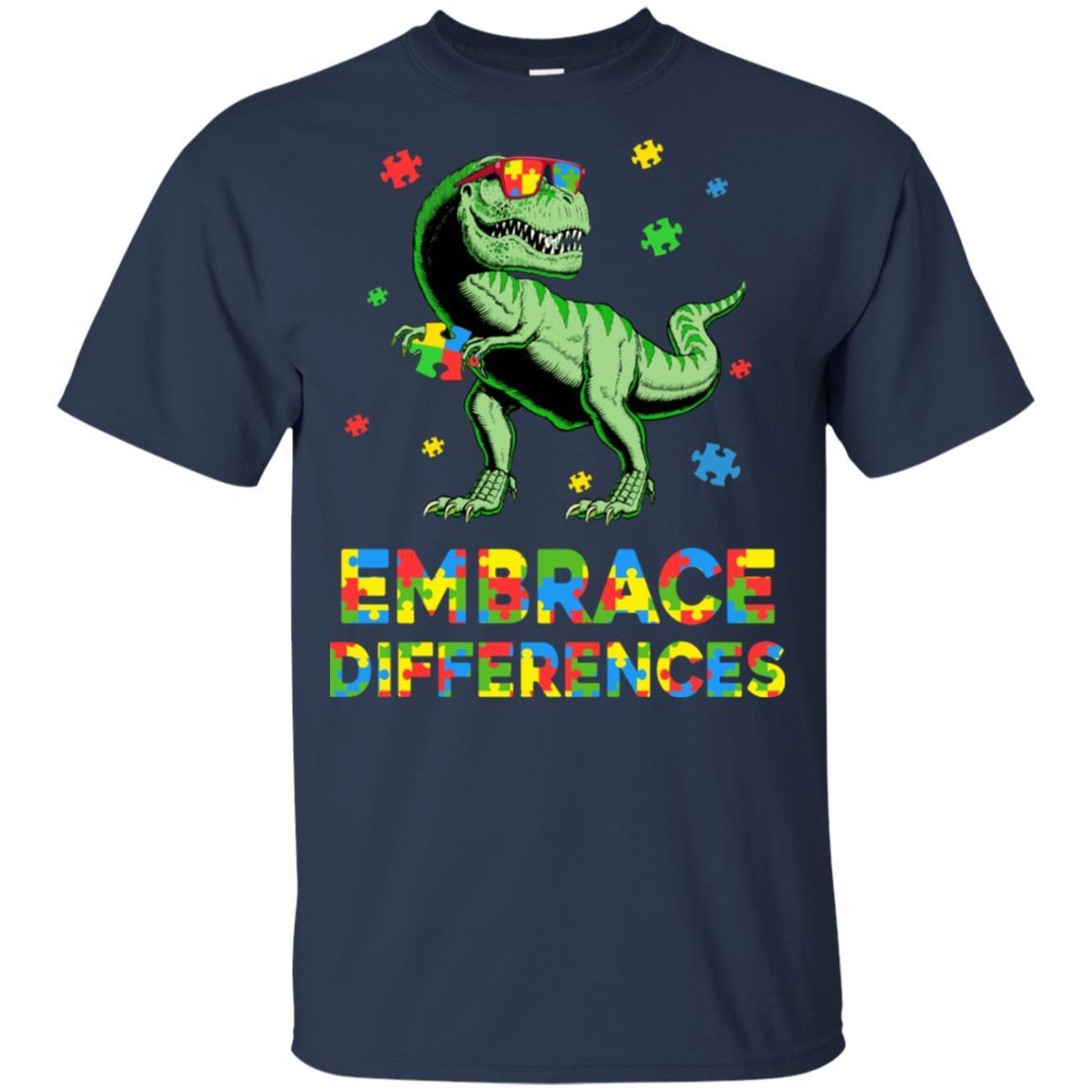 Dinosaur Puzzle Autism Awareness Embrace Differences Youth-Youth Shirt-Youth T-Shirt-Navy