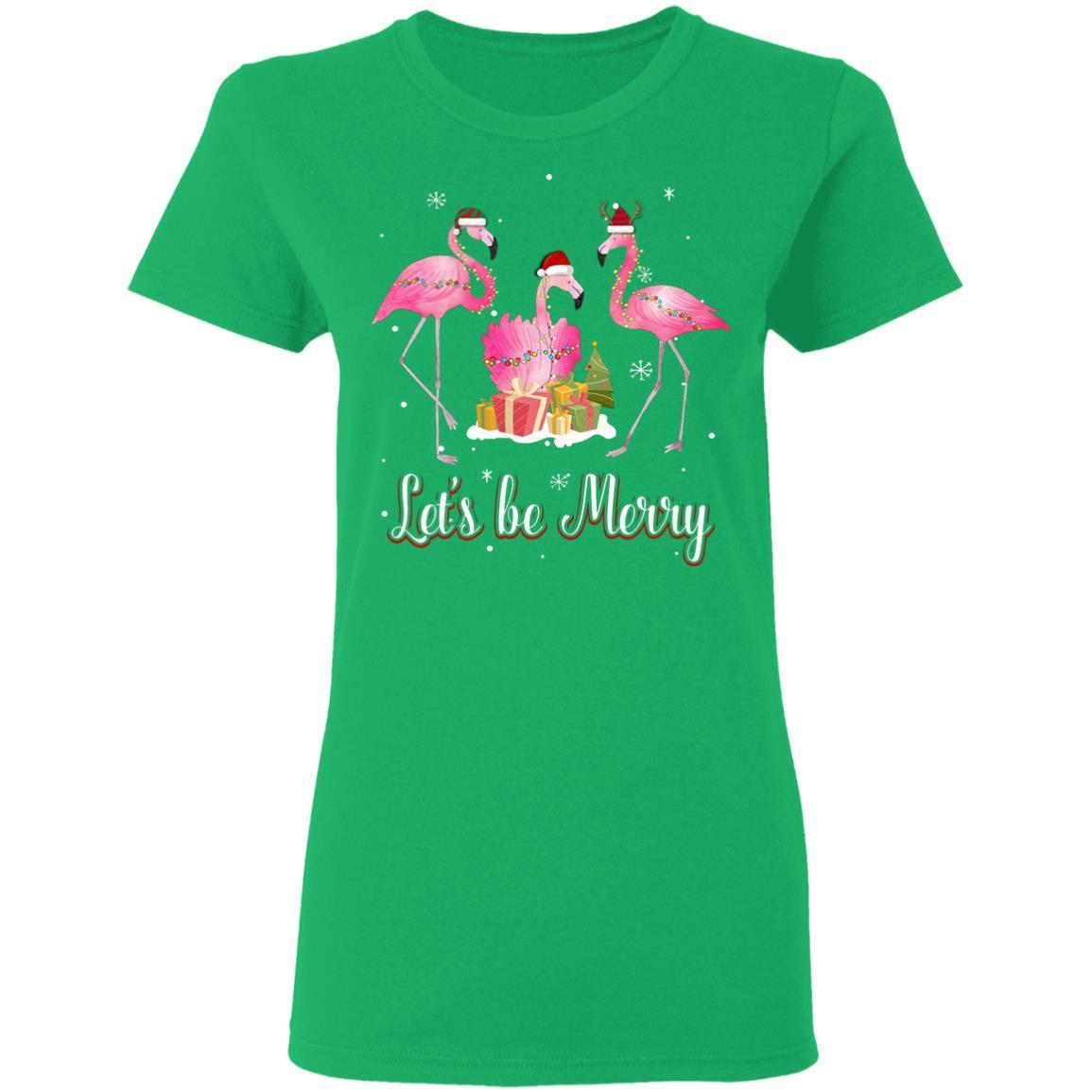 Family Holiday Let's Be Merry Christmas Flamingo-T-Shirt & Sweatshirt-Women's T-Shirt-Irish Green