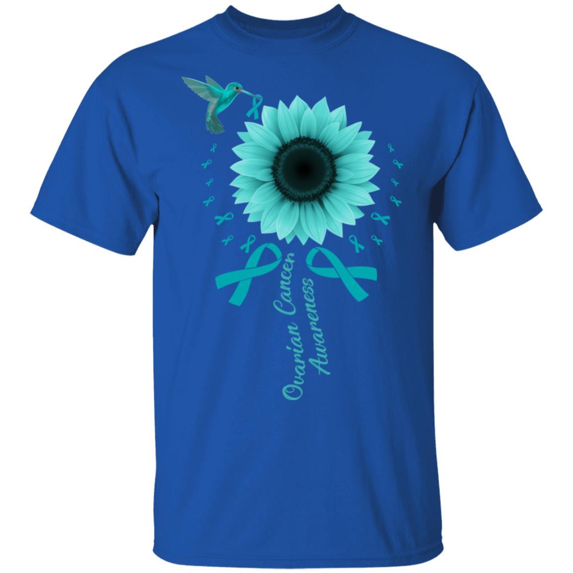 Hummingbird Sunflower Teal Ribbon Ovarian Cancer Awareness-T-Shirt & Hoodie-Classic T-Shirt-Royal