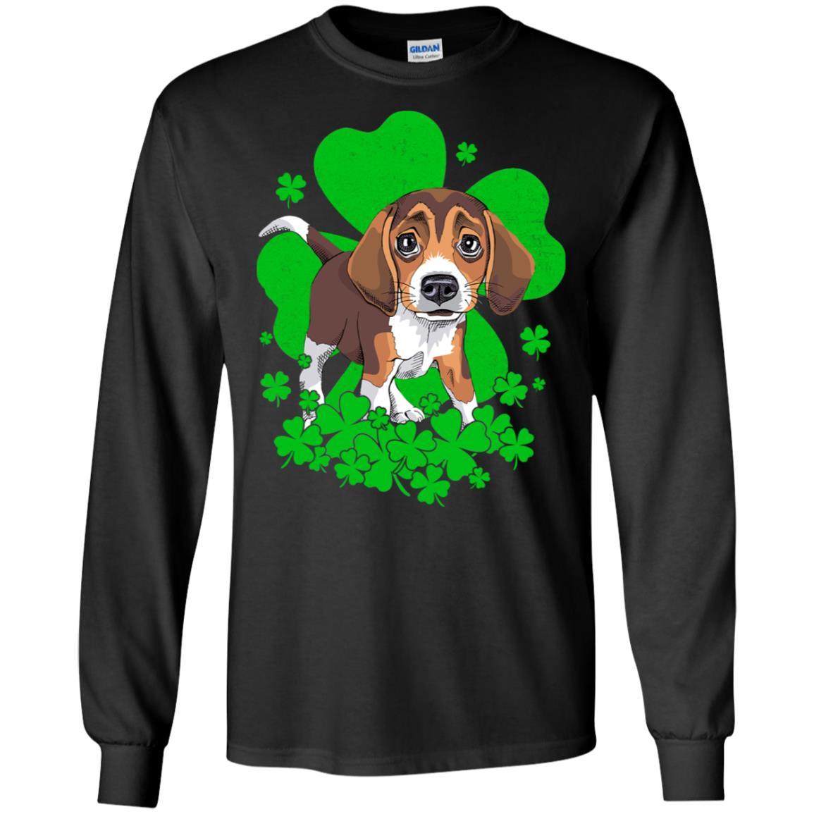 Beagle St. Patrick's Day Clovers-T-Shirt & Hoodie-Long Sleeve T-Shirt-Black