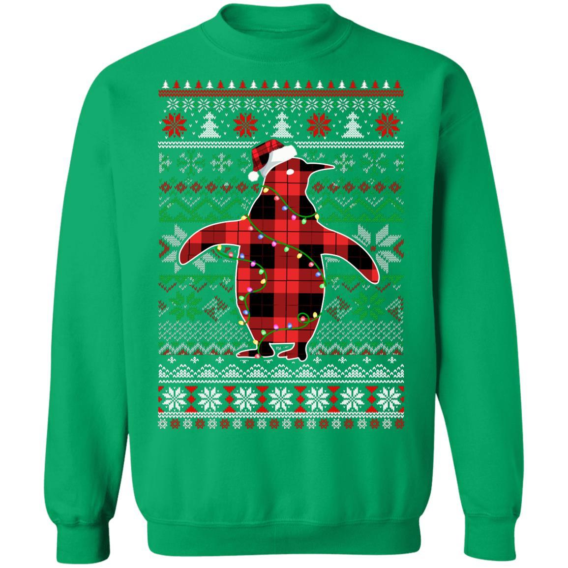 Red Plaid Buffalo Penguin Pajamas Family Christmas Sweater-T-Shirt & Sweatshirt-Crewneck Sweatshirt-Irish Green