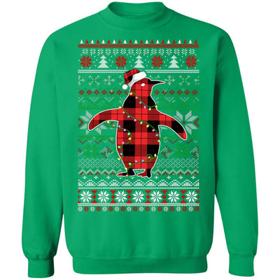 Red Plaid Buffalo Penguin Pajamas Family Christmas Sweater-T-Shirt & Sweatshirt-Crewneck Sweatshirt-Irish Green