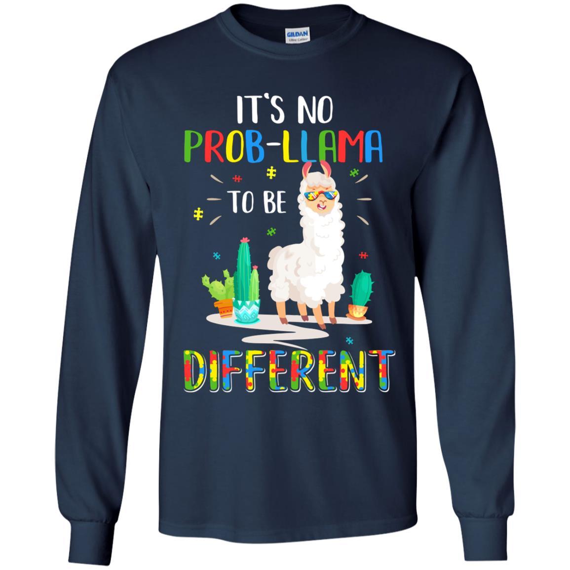 No Prob Llama To Be Different Llama Autism Awareness Gift Youth-Youth Shirt-Youth Long Sleeve T-Shirt-Navy