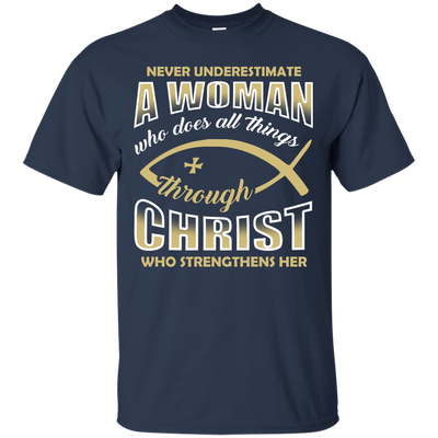 Who Does All Things Through Christ Who Strengthens Her-T-Shirt & Hoodie-Classic T-Shirt-Navy