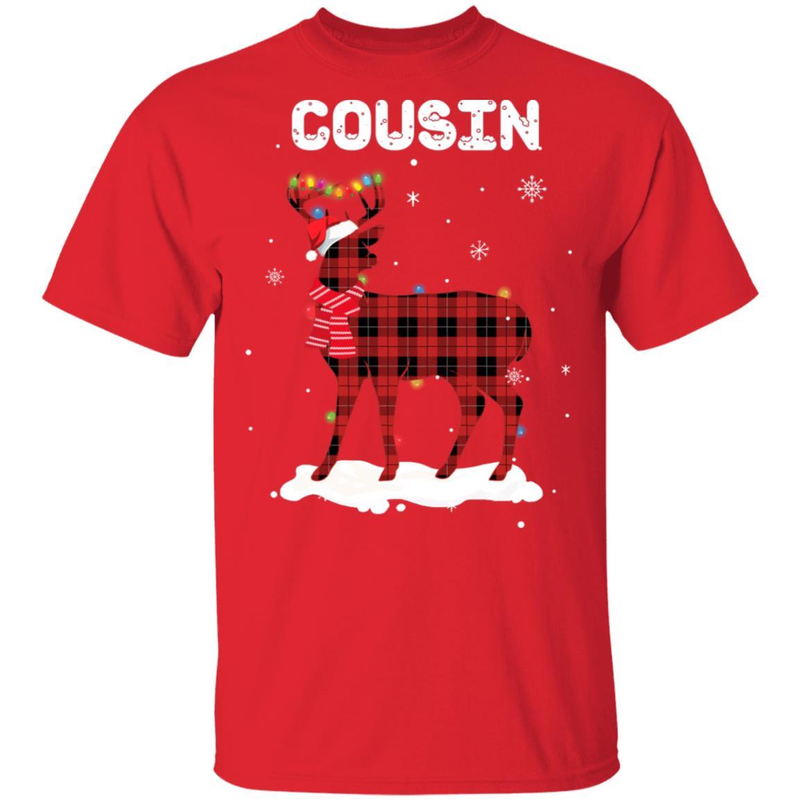 Cousin Deer Red Plaid Christmas Family Matching Pajamas-T-Shirt & Sweatshirt-Classic T-Shirt-Red