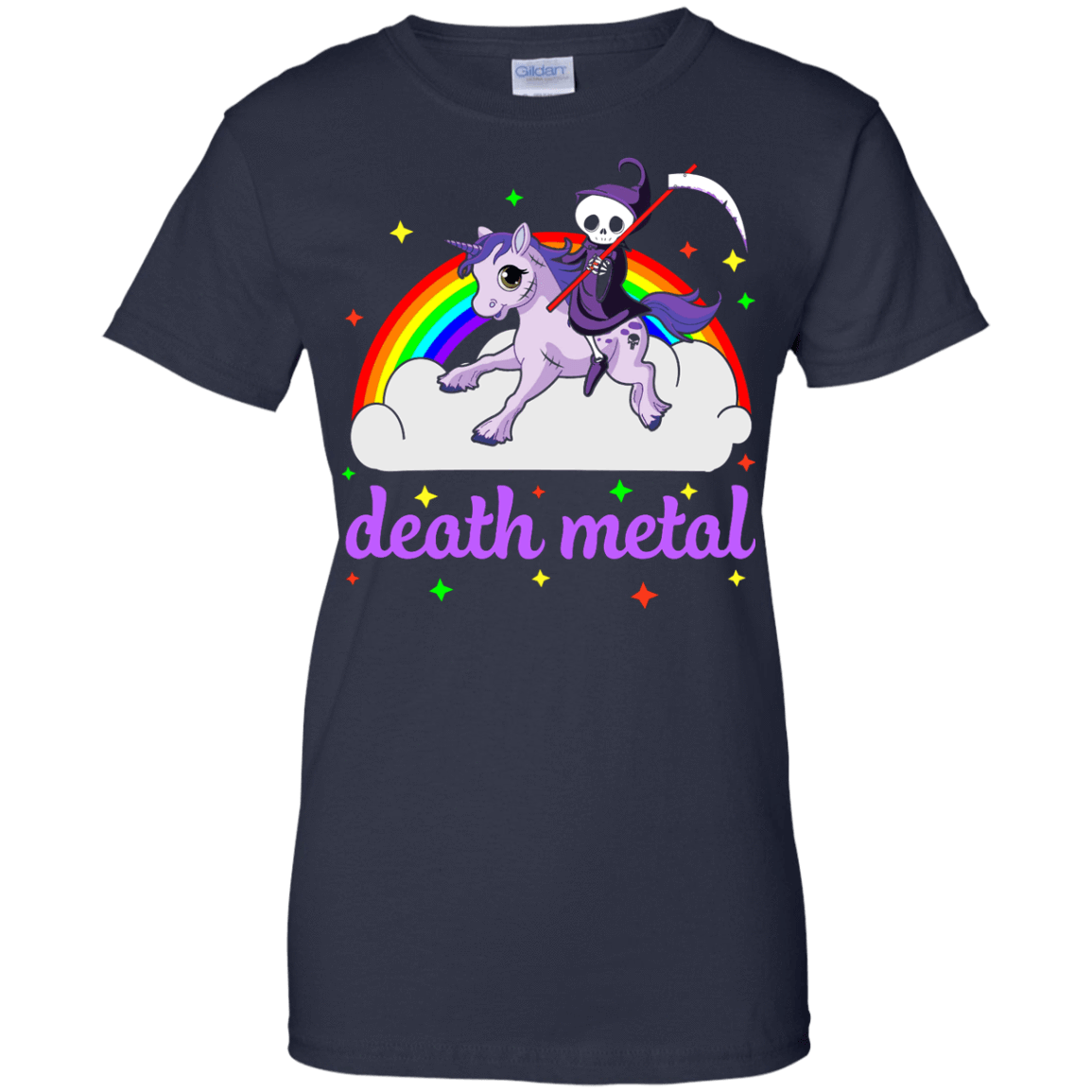 Rainbow Death Metal Rocker Unicorn-T-Shirt & Hoodie-Women's T-Shirt-Navy