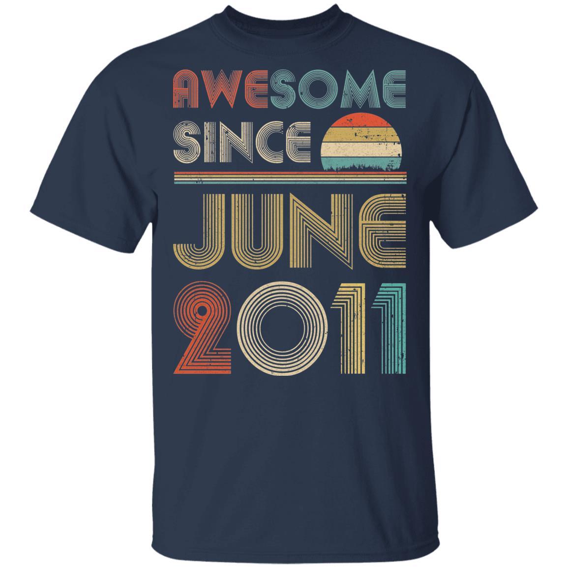 Awesome Since June 2011 Vintage 10th Birthday Gifts Youth-Youth Shirt-Youth T-Shirt-Navy