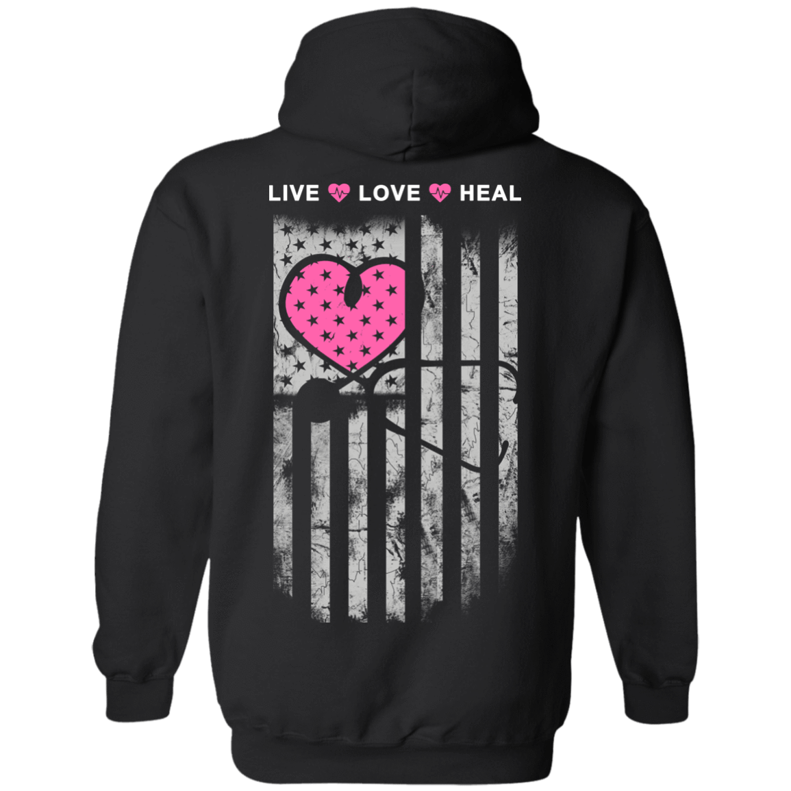 Nurse Heart Flag American Live Love Heal-T-Shirt & Hoodie-Pullover Hoodie-Black