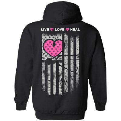 Nurse Heart Flag American Live Love Heal-T-Shirt & Hoodie-Pullover Hoodie-Black