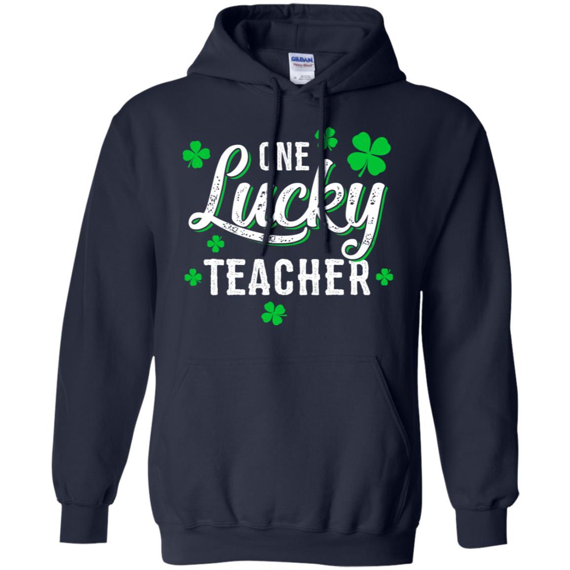 One Lucky Teacher Irish Shamrocks Funny St Patrick Day-T-Shirt & Hoodie-Pullover Hoodie-Navy