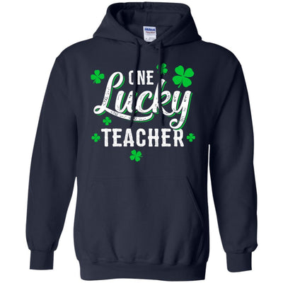 One Lucky Teacher Irish Shamrocks Funny St Patrick Day-T-Shirt & Hoodie-Pullover Hoodie-Navy