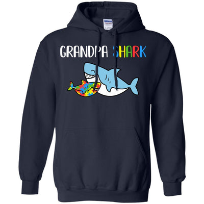 Grandpa Shark Support Autism Awareness For Grandchild-T-Shirt & Hoodie-Pullover Hoodie-Navy