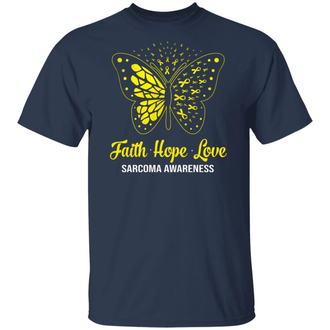 Faith Hope Love Yellow Butterfly Sarcoma Awareness-T-Shirt & Hoodie-Classic T-Shirt-Navy