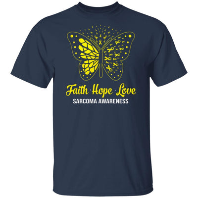 Faith Hope Love Yellow Butterfly Sarcoma Awareness-T-Shirt & Hoodie-Classic T-Shirt-Navy