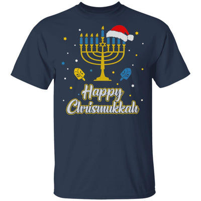 Christmas Ugly Hanukkah Sweater Menorah Happy Chrismukkah-T-Shirt & Sweatshirt-Classic T-Shirt-Navy