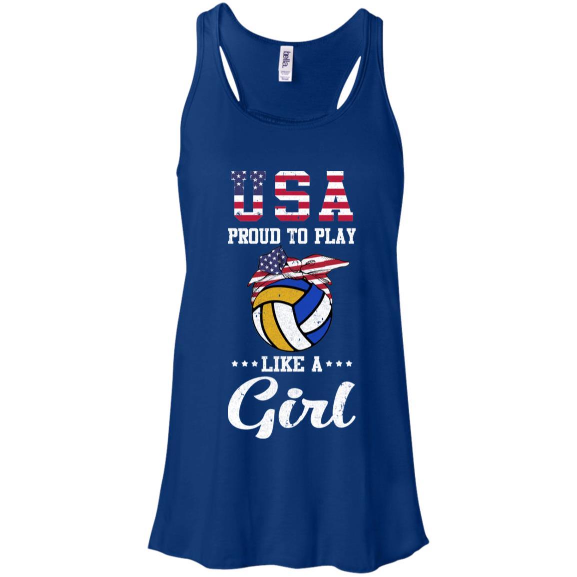 Usa Proud To Play Like A Girl Volleyball-T-Shirt & Tank Top-Women's Flowy Racerback Tank-True Royal