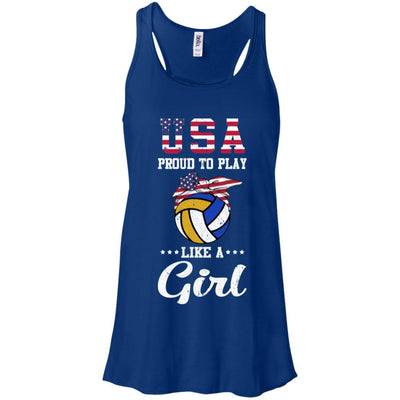 Usa Proud To Play Like A Girl Volleyball-T-Shirt & Tank Top-Women's Flowy Racerback Tank-True Royal