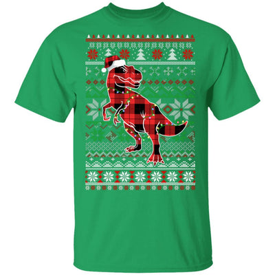 Red Plaid Buffalo T Rex Dinosaur Pajamas Christmas Sweater-T-Shirt & Sweatshirt-Classic T-Shirt-Irish Green