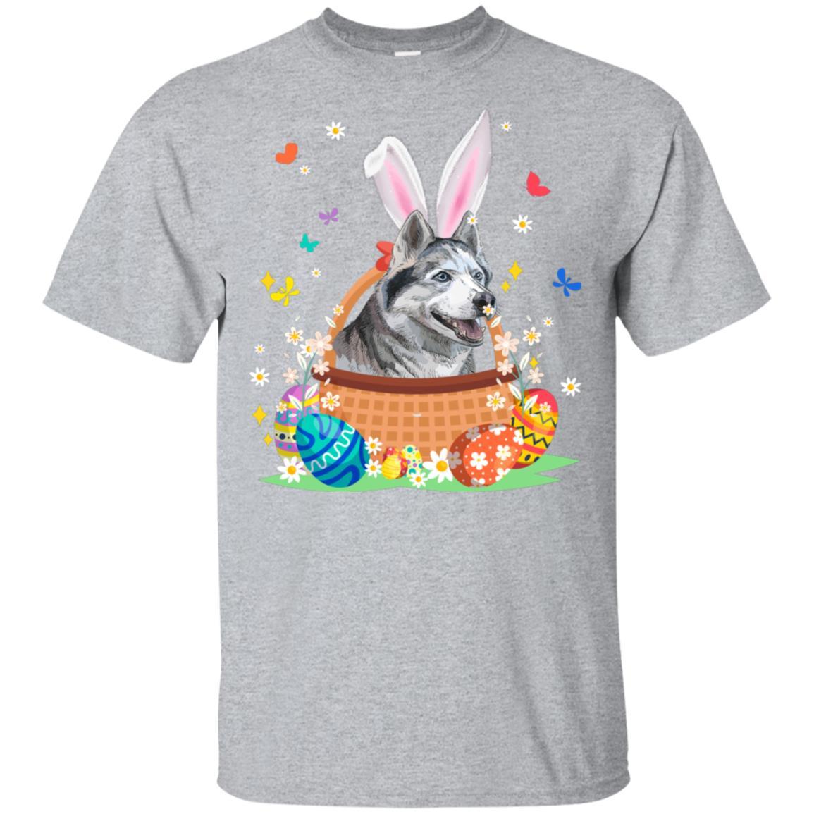 Siberian Husky Bunny Hat Rabbit Easter Eggs-T-Shirt & Hoodie-Classic T-Shirt-Sport Grey