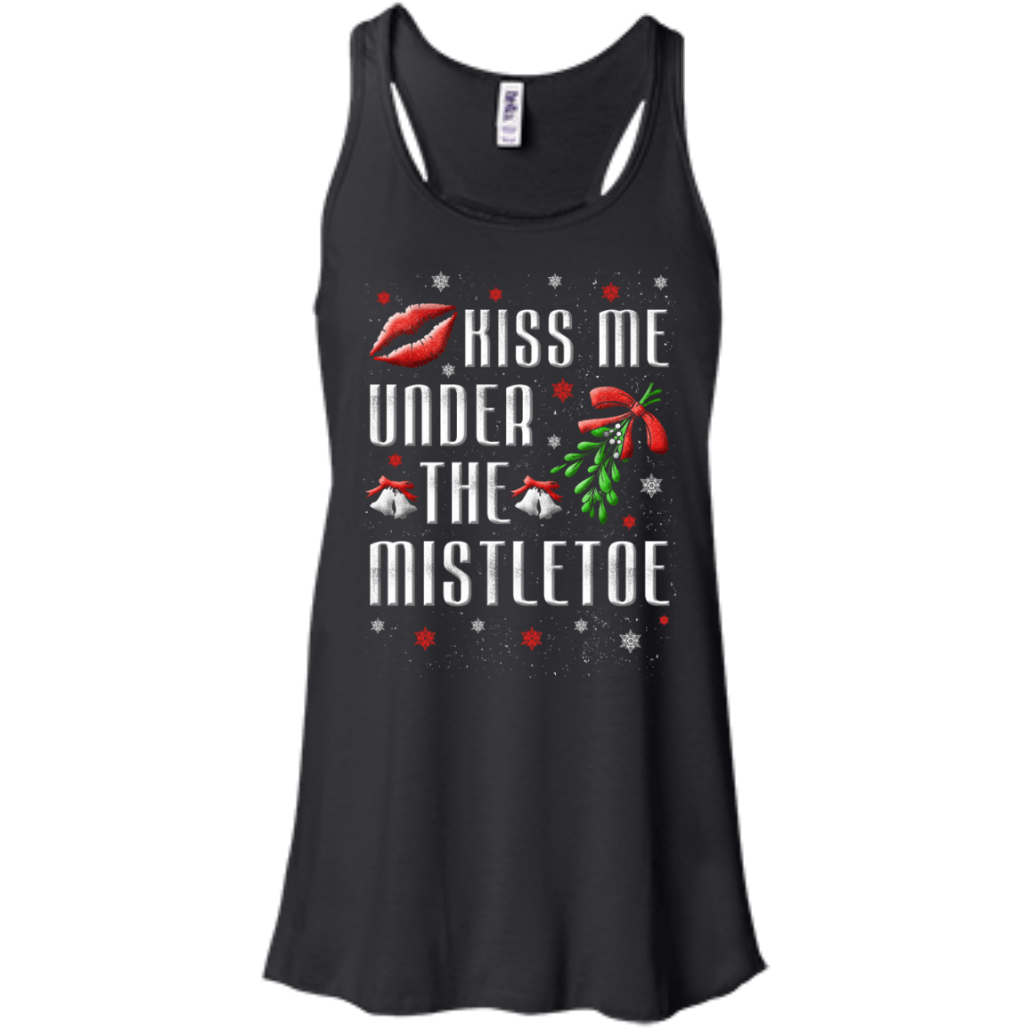 Kiss Me Under The Mistletoe-T-Shirt & Hoodie-Women's Flowy Racerback Tank-Black