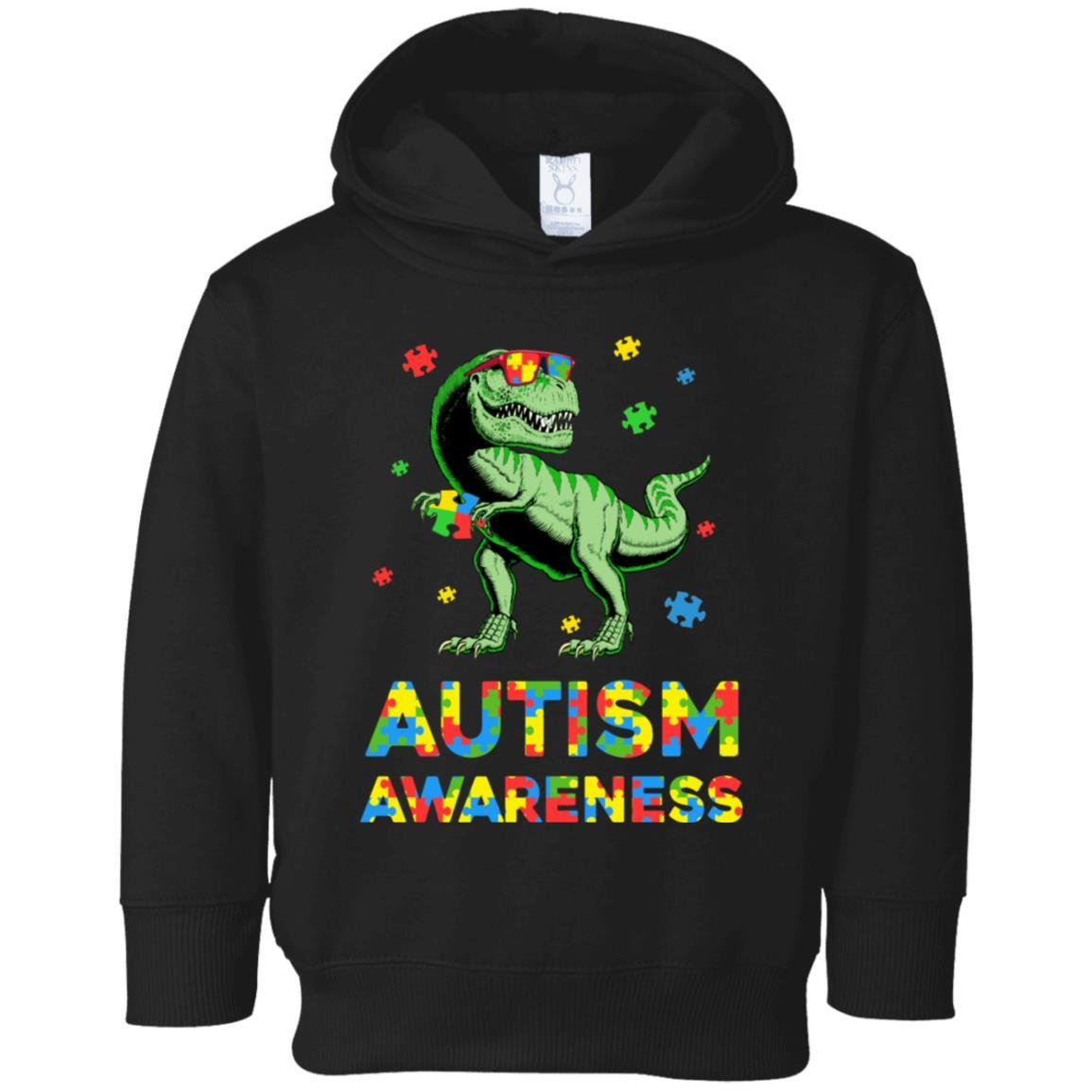 Dinosaur Puzzle Autism Awareness For Boys Girls Youth-Youth Shirt-Toddler Fleece Hoodie-Black