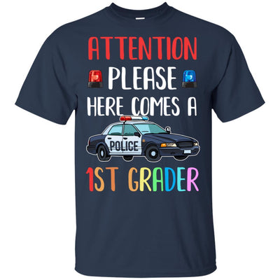 Kids First Day Of School 2021 1st Grade Police Attention Please Youth-T-Shirt & Hoodie-Youth T-Shirt-Navy