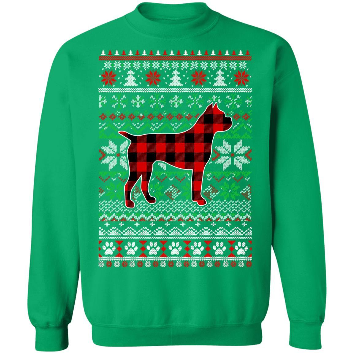 Boxer Red Plaid Ugly Christmas Sweater Gifts-T-Shirt & Sweatshirt-Crewneck Sweatshirt-Irish Green