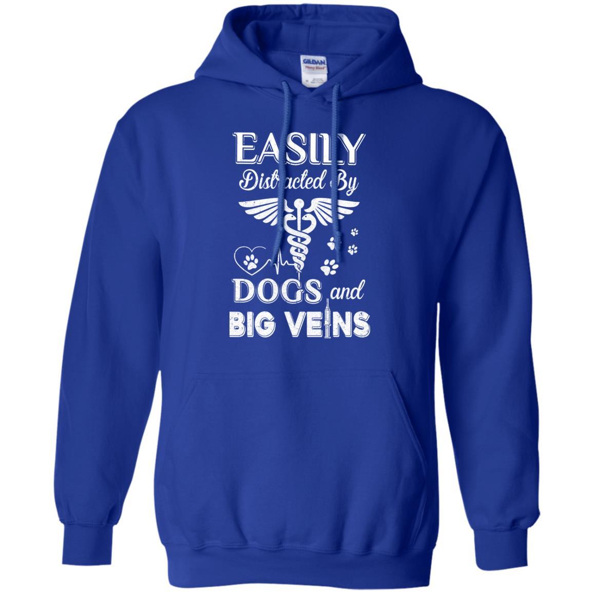 Easily Distracted By Dogs And Big Veins Nurse Puppy-T-Shirt & Hoodie-Pullover Hoodie-Royal