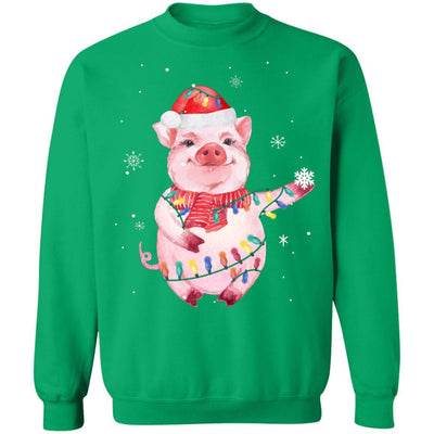 Santa Pig Christmas Lights Pig Lover Christmas Gift-T-Shirt & Sweatshirt-Crewneck Sweatshirt-Irish Green