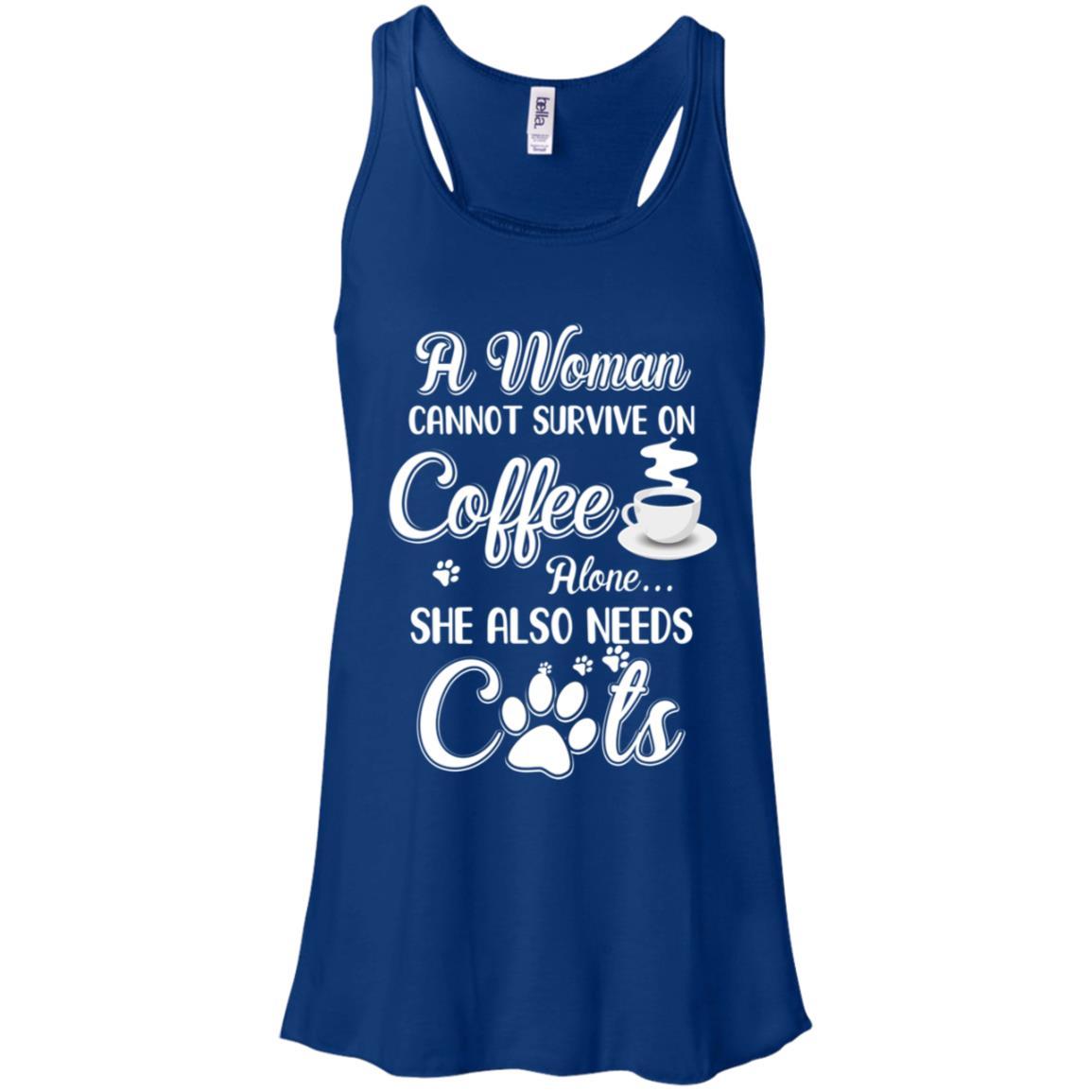 A Woman Cannot Survive On Coffee Alone She Also Needs Cats-T-Shirt & Tank Top-Women's Flowy Racerback Tank-True Royal