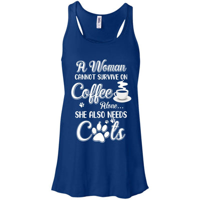 A Woman Cannot Survive On Coffee Alone She Also Needs Cats-T-Shirt & Tank Top-Women's Flowy Racerback Tank-True Royal