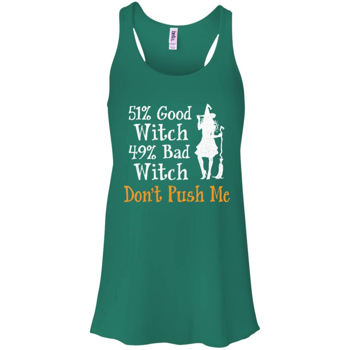 51% Good Witch 49% Bad Witch Halloween Costume Gift-T-Shirt & Tank Top-Women's Flowy Racerback Tank-Kelly Green
