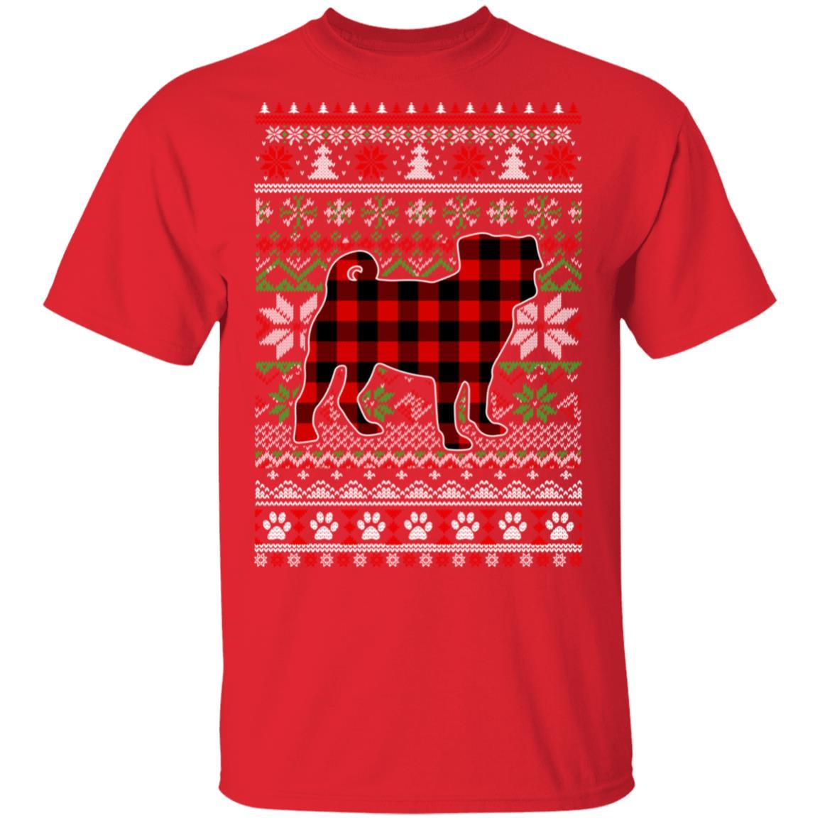 Pug Red Plaid Ugly Christmas Sweater Gifts-T-Shirt & Sweatshirt-Classic T-Shirt-Red