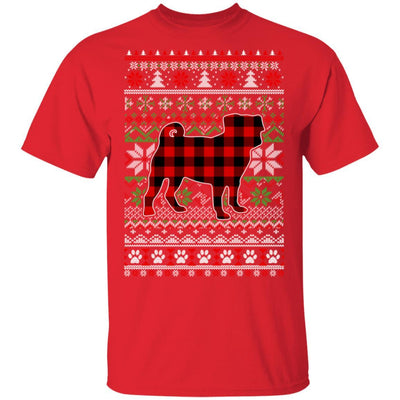 Pug Red Plaid Ugly Christmas Sweater Gifts-T-Shirt & Sweatshirt-Classic T-Shirt-Red