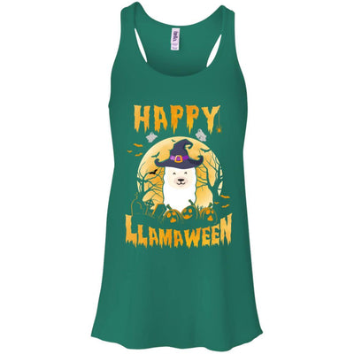 Halloween Llama Witch Costume Happy Llamaween-T-Shirt & Tank Top-Women's Flowy Racerback Tank-Kelly Green
