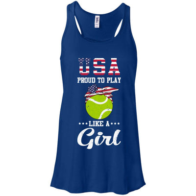 Usa Proud To Play Like A Girl Tennis-T-Shirt & Tank Top-Women's Flowy Racerback Tank-True Royal