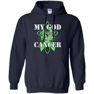 My God Is Bigger Than Cancer Green Awareness Ribbon-T-Shirt & Hoodie-Pullover Hoodie-Navy