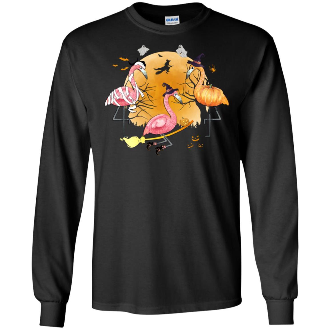Flamingo Lover Funny Pumpkin Halloween Party-T-Shirt & Hoodie-Long Sleeve T-Shirt-Black