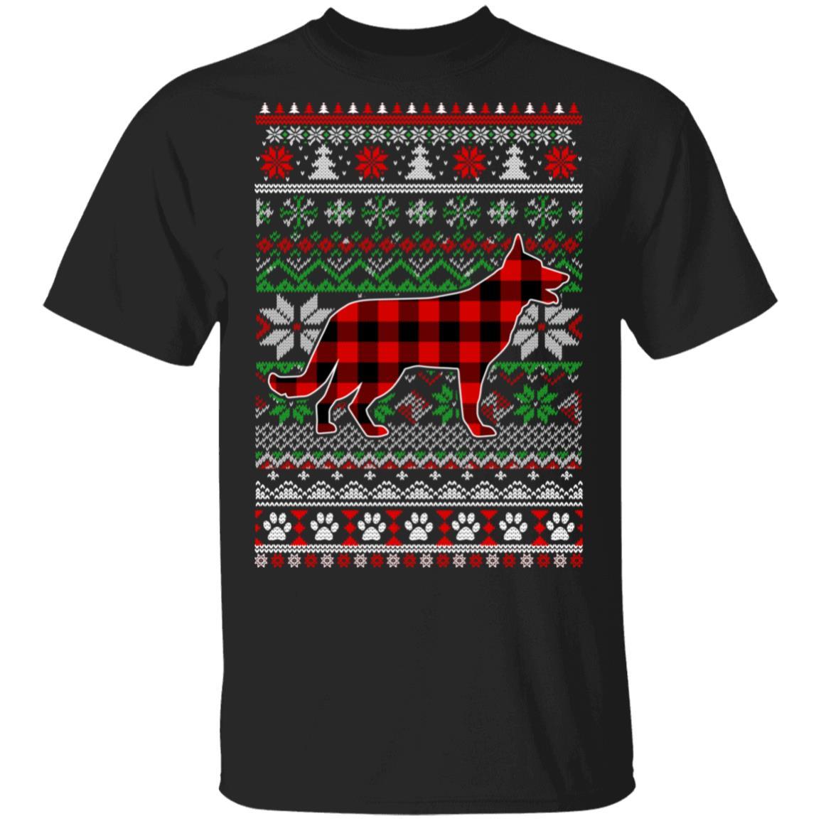 German Shepherd Red Plaid Ugly Christmas Sweater Gifts-T-Shirt & Sweatshirt-Classic T-Shirt-Black