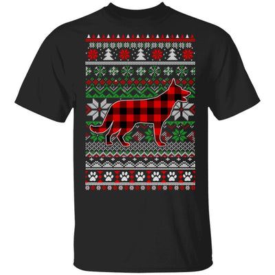 German Shepherd Red Plaid Ugly Christmas Sweater Gifts-T-Shirt & Sweatshirt-Classic T-Shirt-Black