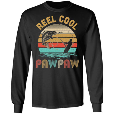 Vintage Reel Cool PawPaw Fish Fishing Father's Day Gift-T-Shirt & Hoodie-Long Sleeve T-Shirt-Black