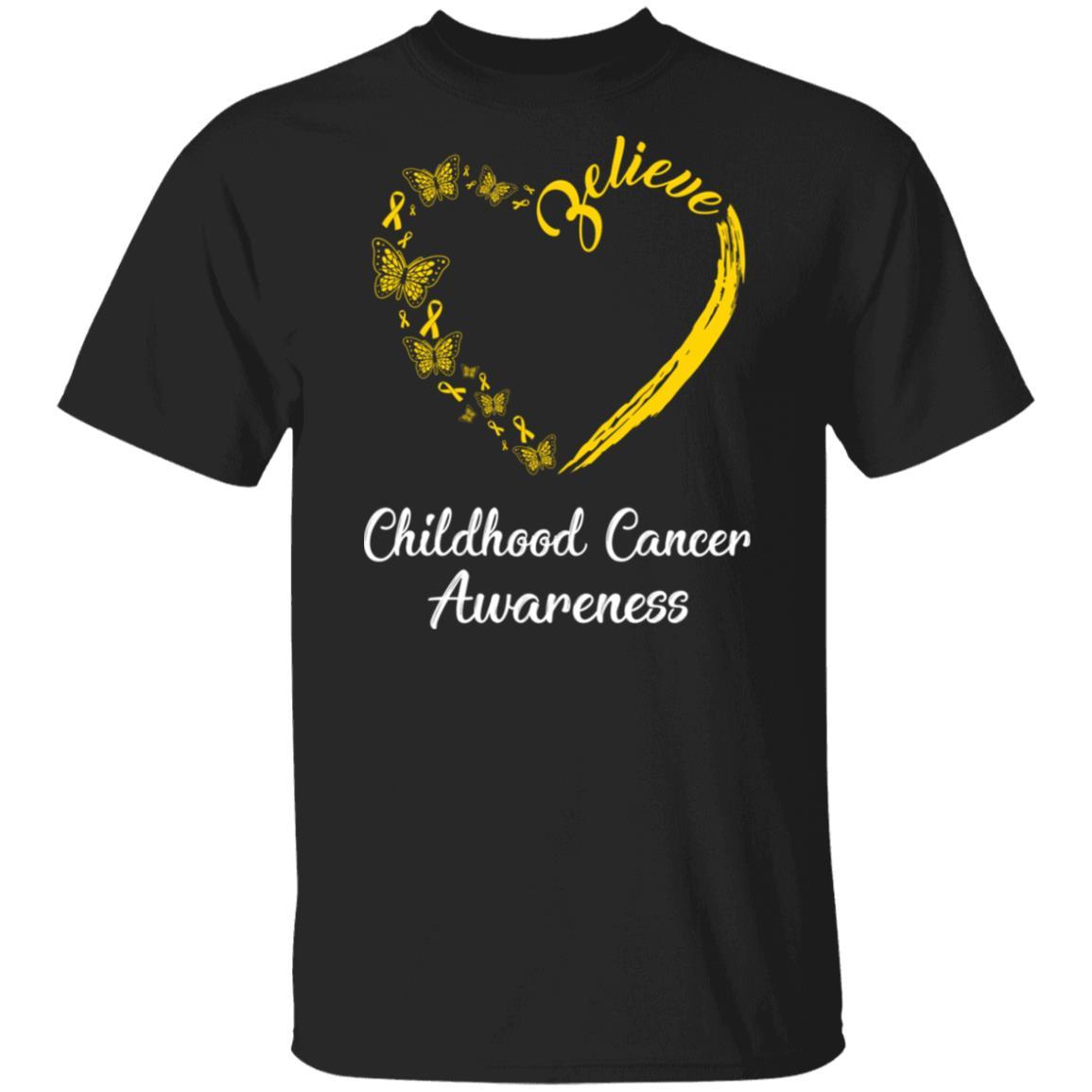 Butterfly Believe Childhood Cancer Awareness Ribbon Gifts-T-Shirt & Hoodie-Classic T-Shirt-Black