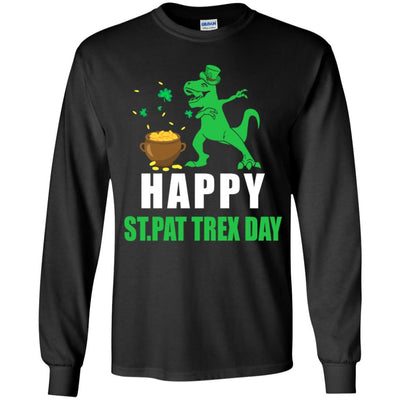 Happy St Pat T-Rex Day Dinosaur St Patrick's Day Youth-Youth Shirt-Youth Long Sleeve T-Shirt-Black