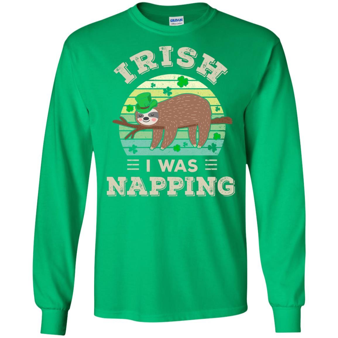 Saint Patrick's Day Irish I Was Napping Sloth For Kids-T-Shirt & Hoodie-Long Sleeve T-Shirt-Irish Green